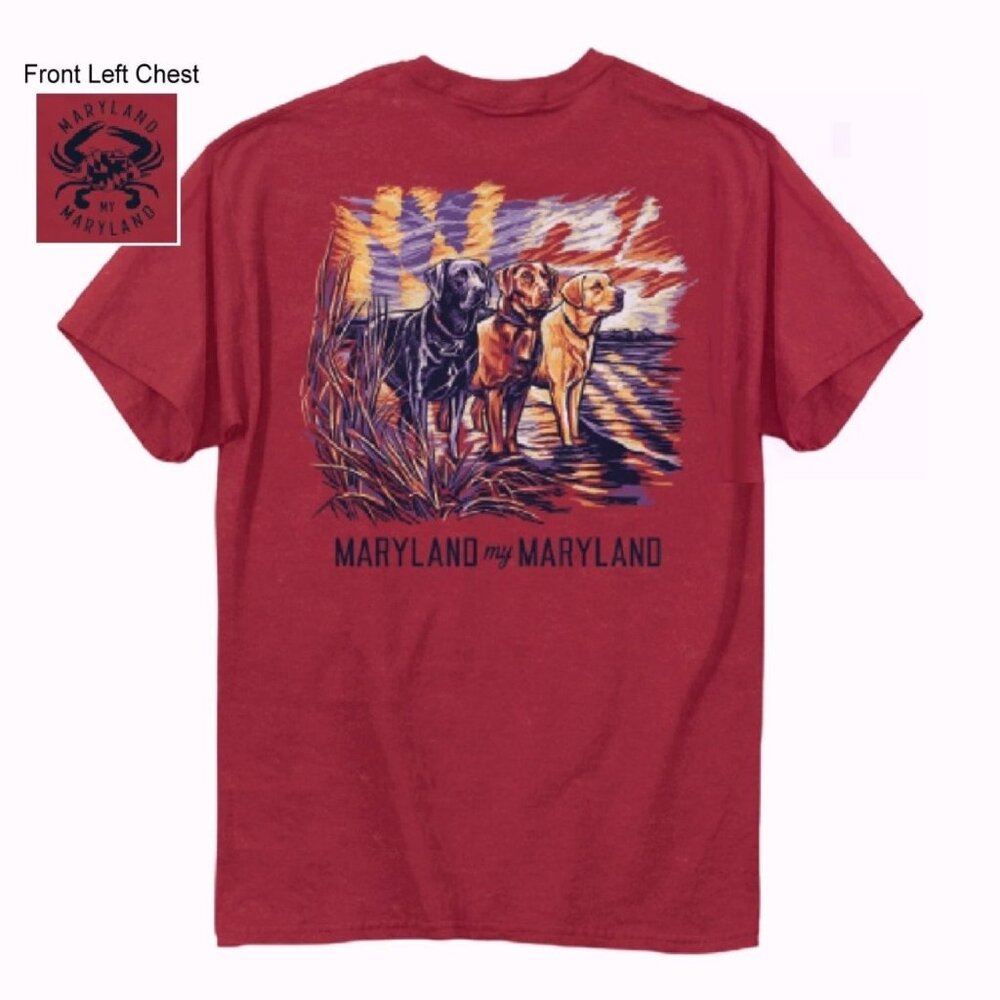 Maryland Flag Sunset Sky and Labs Short Sleeve T-Shirt NEW Fast Ship